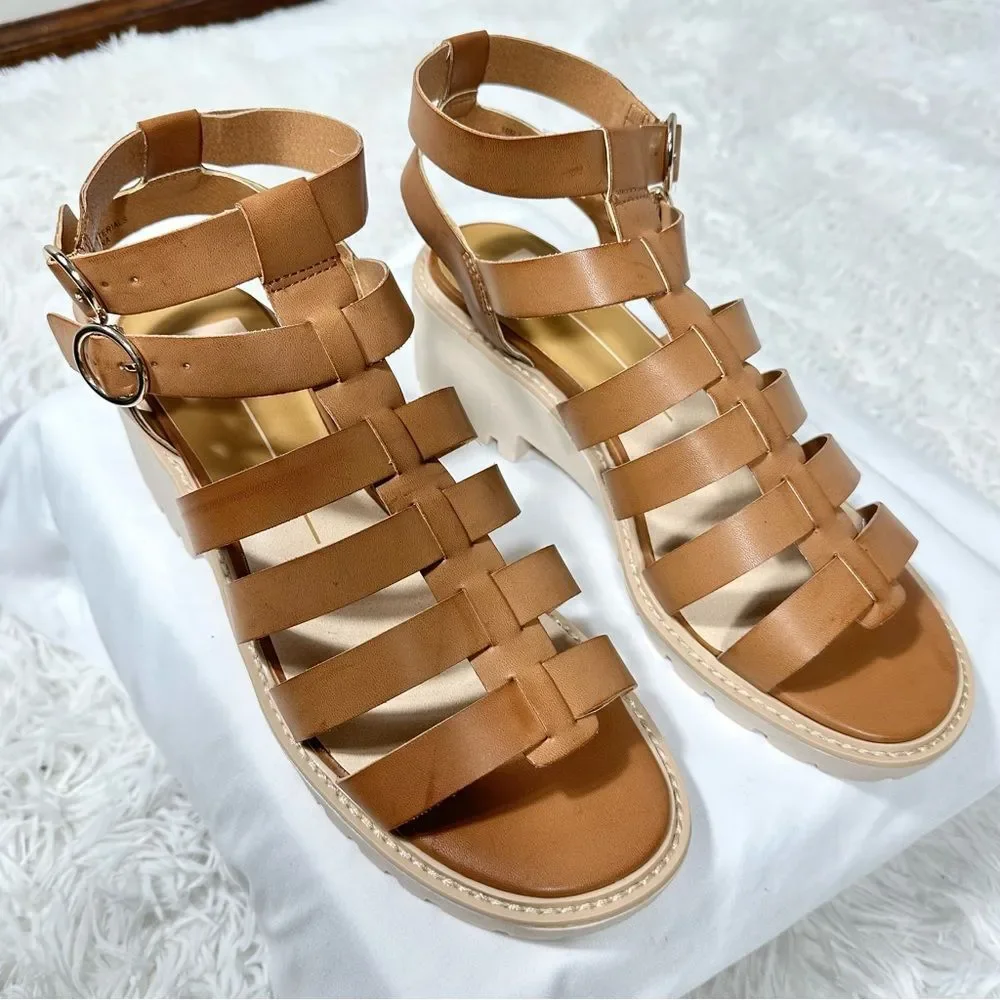 Dolce Vita Lillia Brown Block Heel Gladiator Sandals Chunky Lug Sole Platform 10